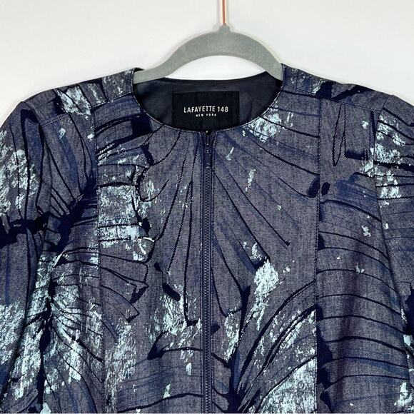 Lafayette 148 Chambray Athea Tropical Leaf Print Zip Up Jacket S EUC - Picture 3 of 8
